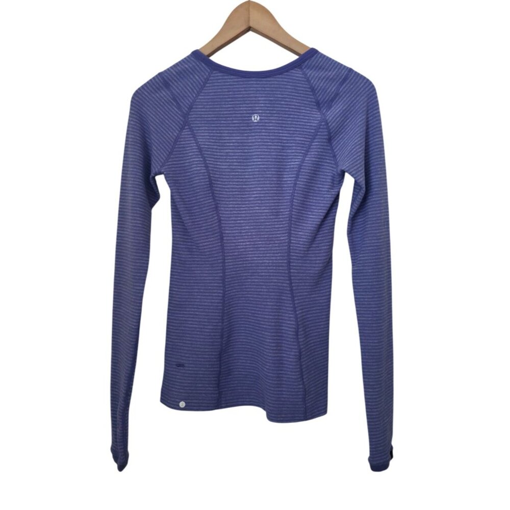Lululemon Purple Long Sleeve Stripe Crew Neck Athleisure Base Layer Top Sz 2 - Picture 2 of 7